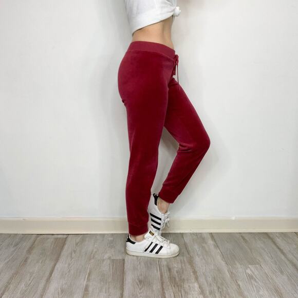 JUICY COUTURE y2k 90s velour track suit sweatpants maroon berry 2829 - Picture 5 of 11